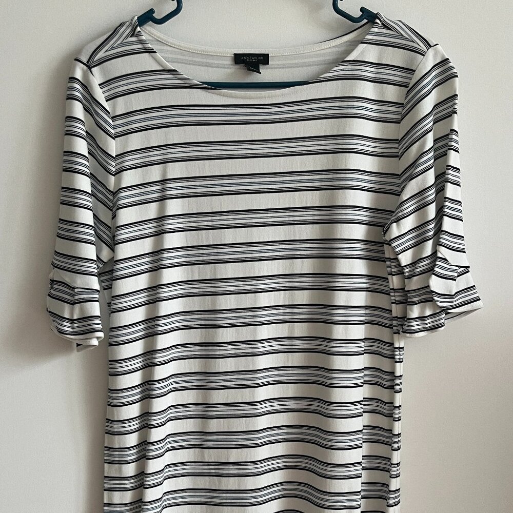 Ann Taylor Factory Striped Blouse with Elbow Length Ruffles Sleeves Size Medium